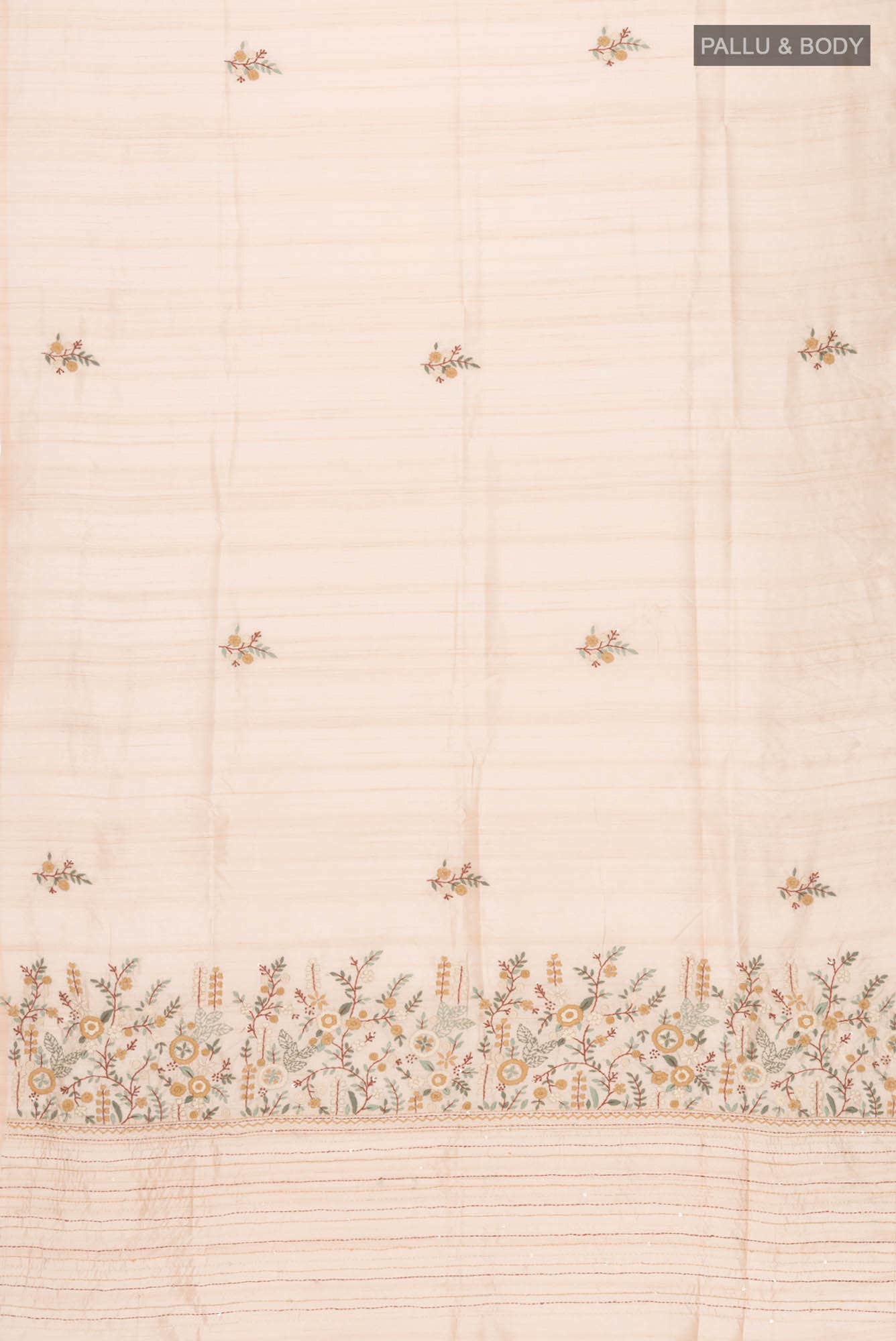 Beige Blended Tussar Silk Saree