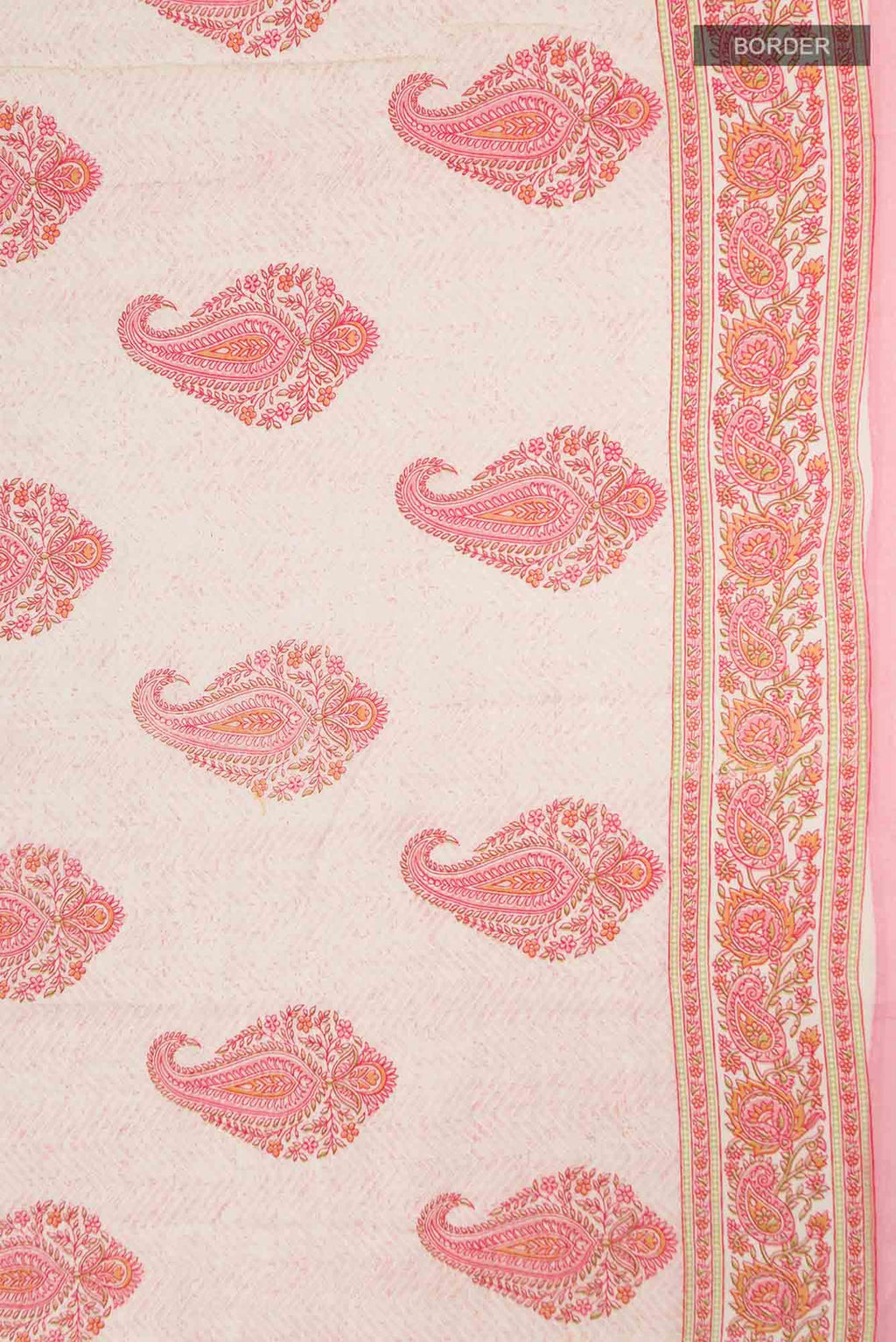 Cream Printed Cotton Saree
