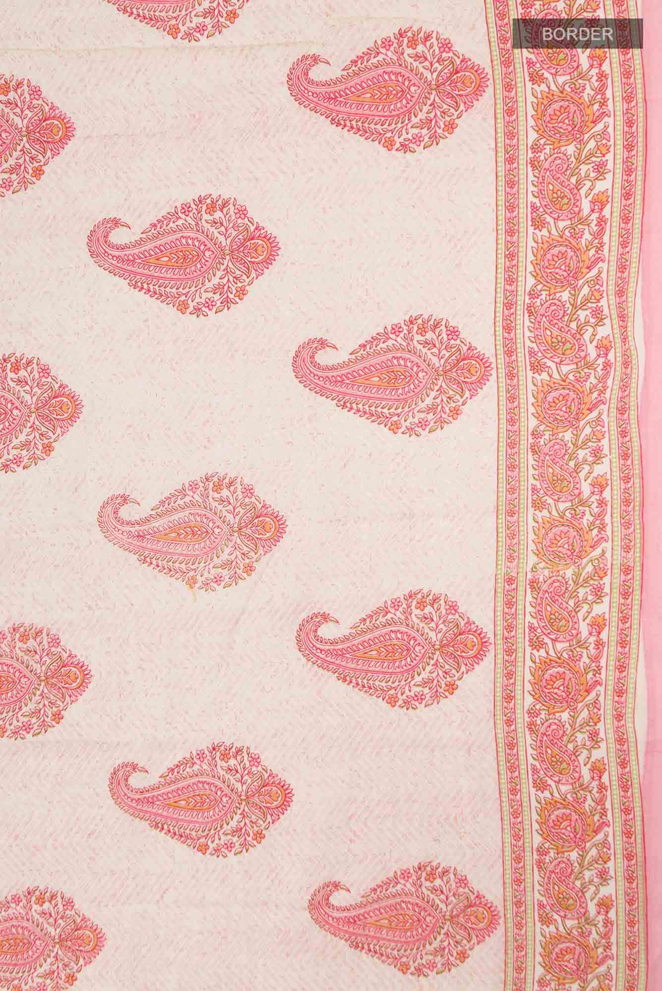 Cream Printed Cotton Saree