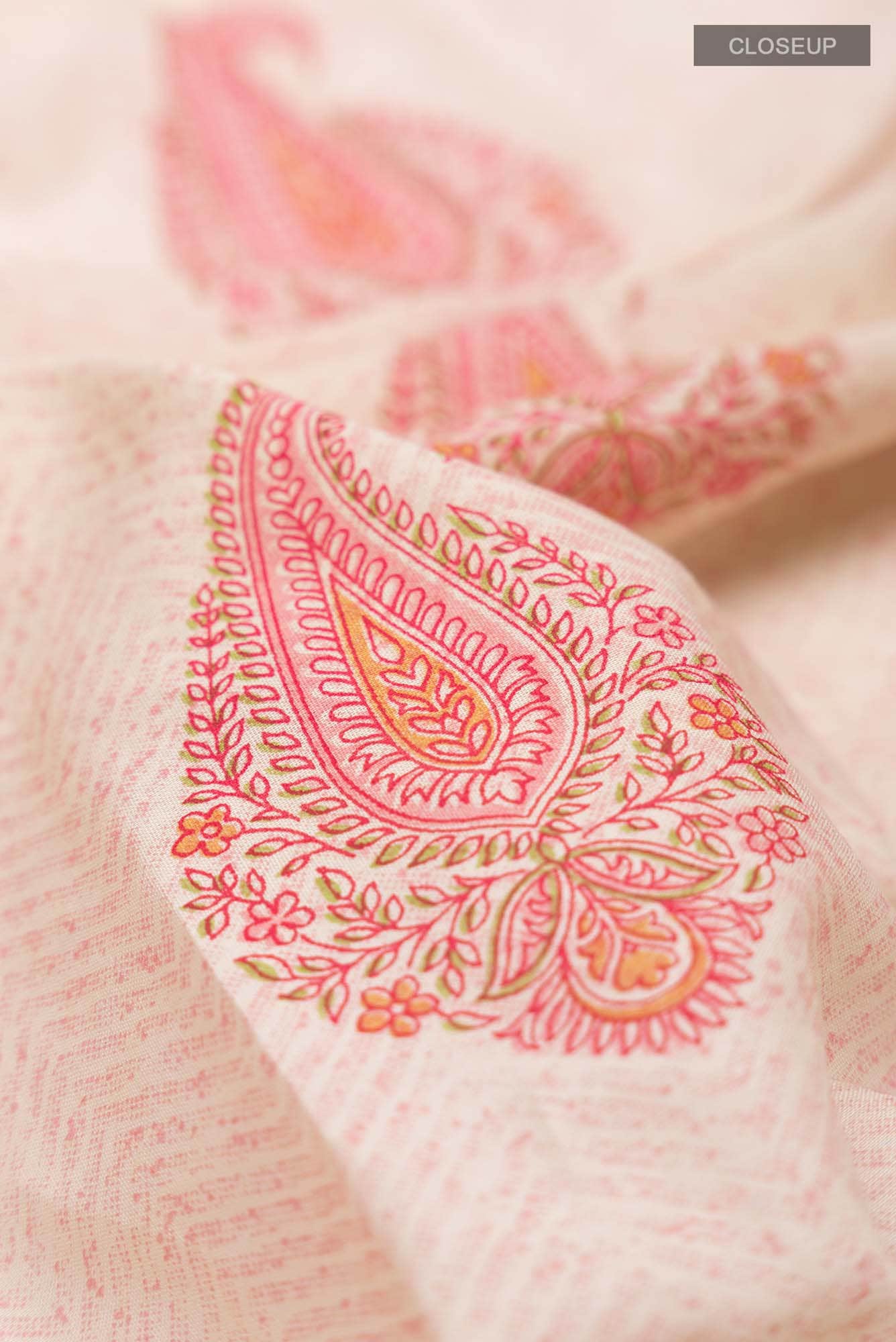Cream Printed Cotton Saree