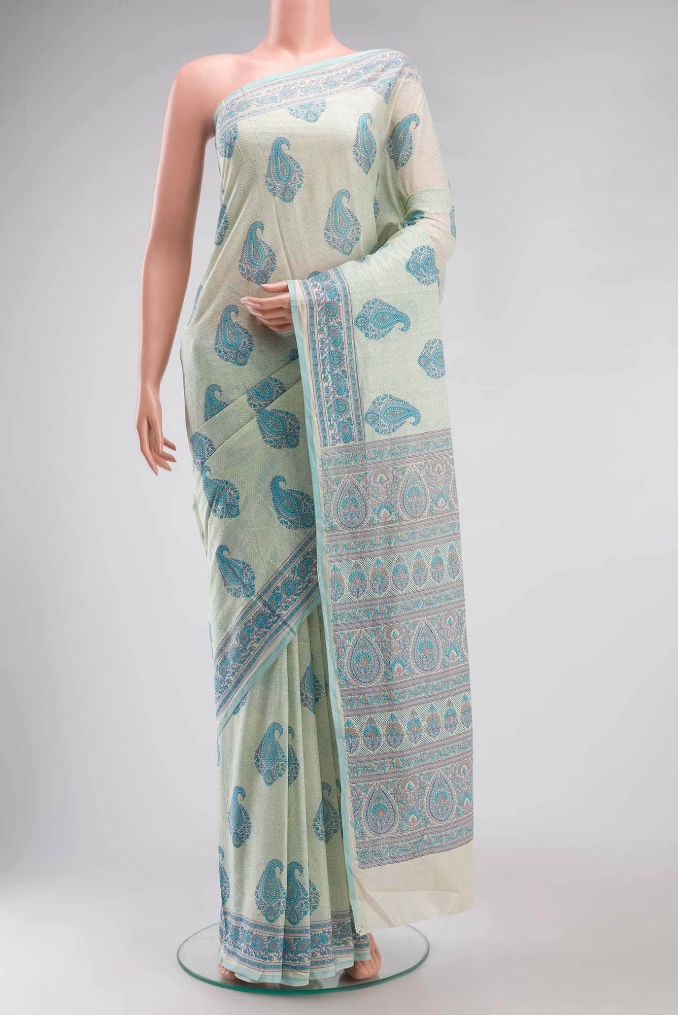 Cream Printed Cotton Saree