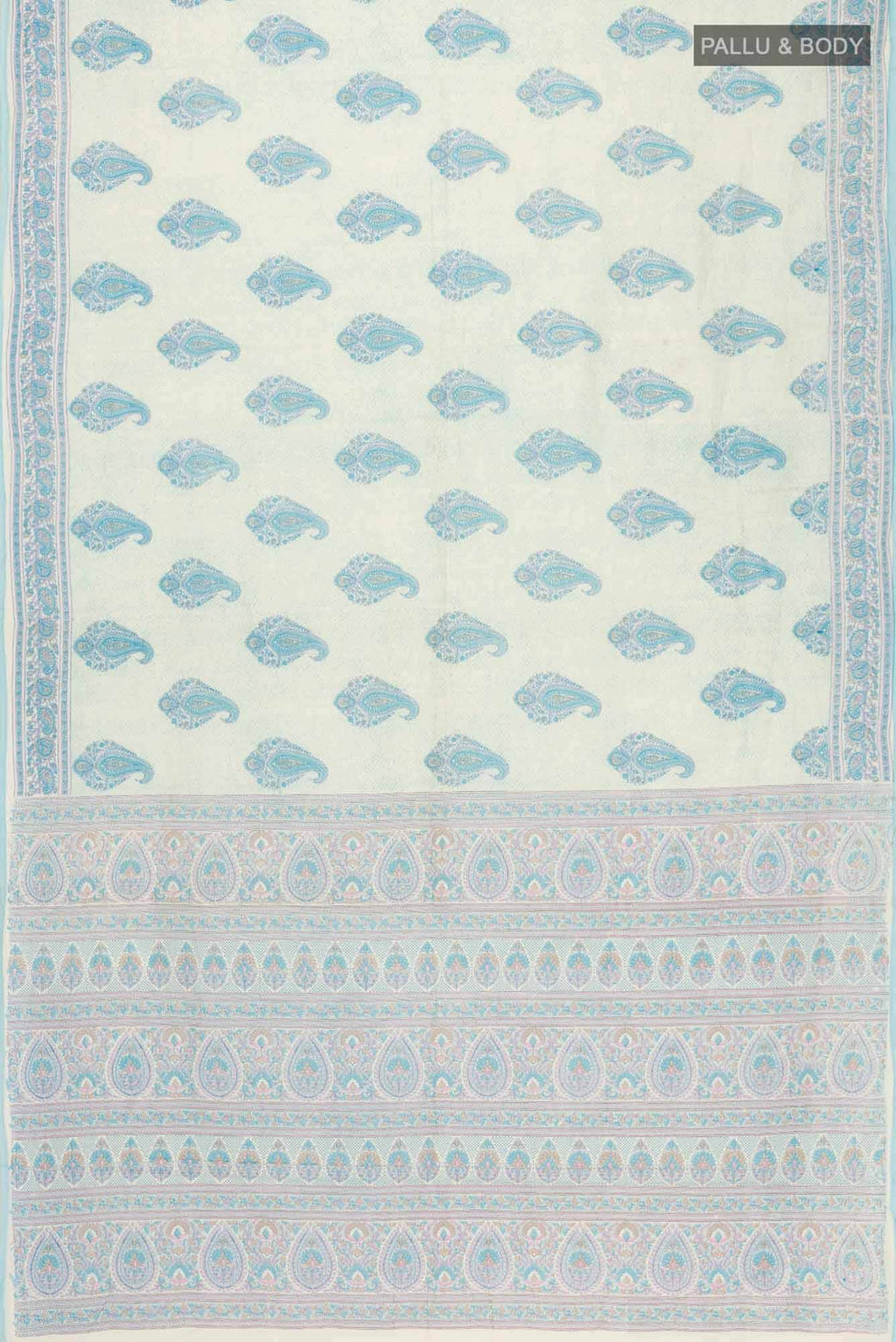 Cream Printed Cotton Saree