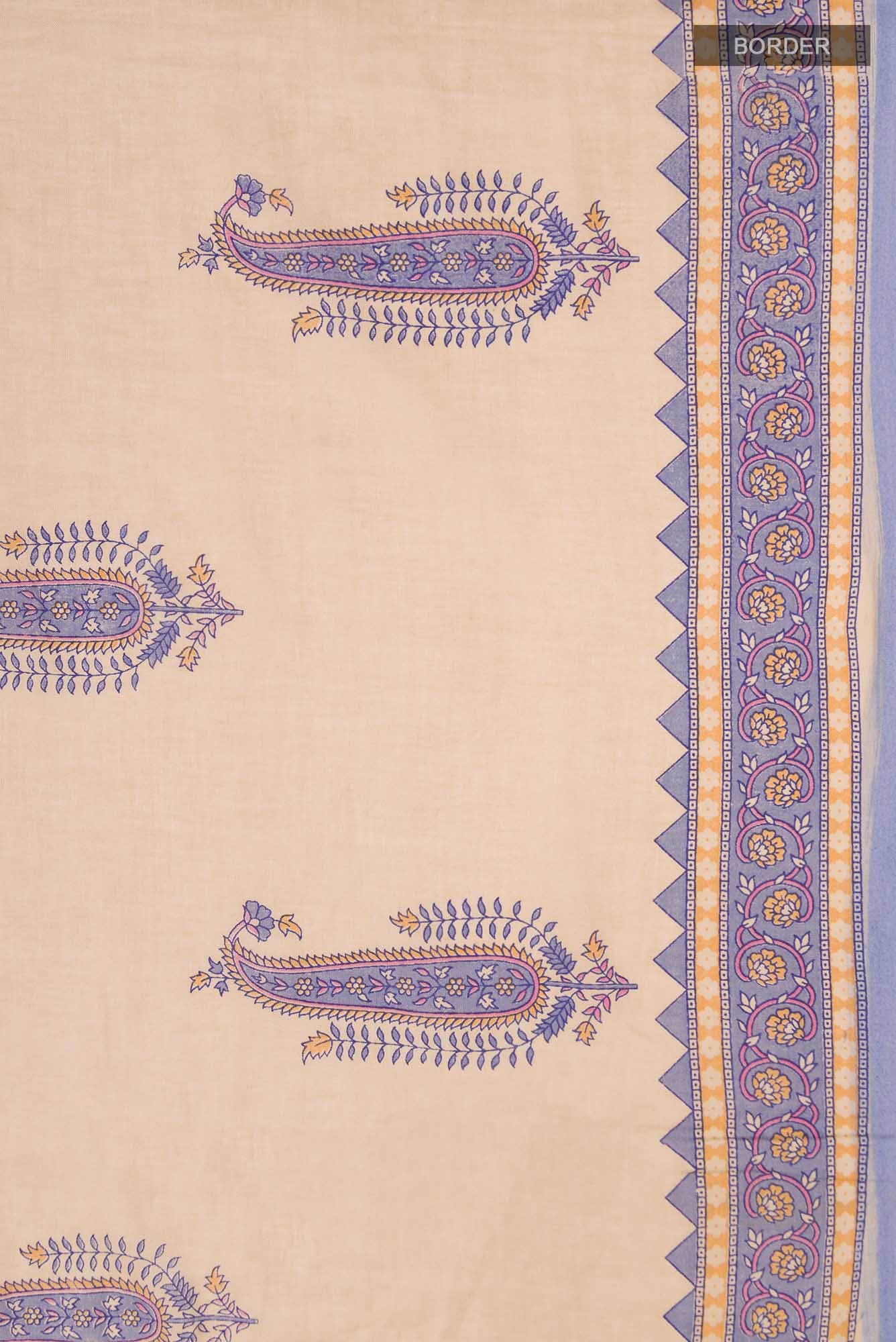 Beige Printed Cotton Saree