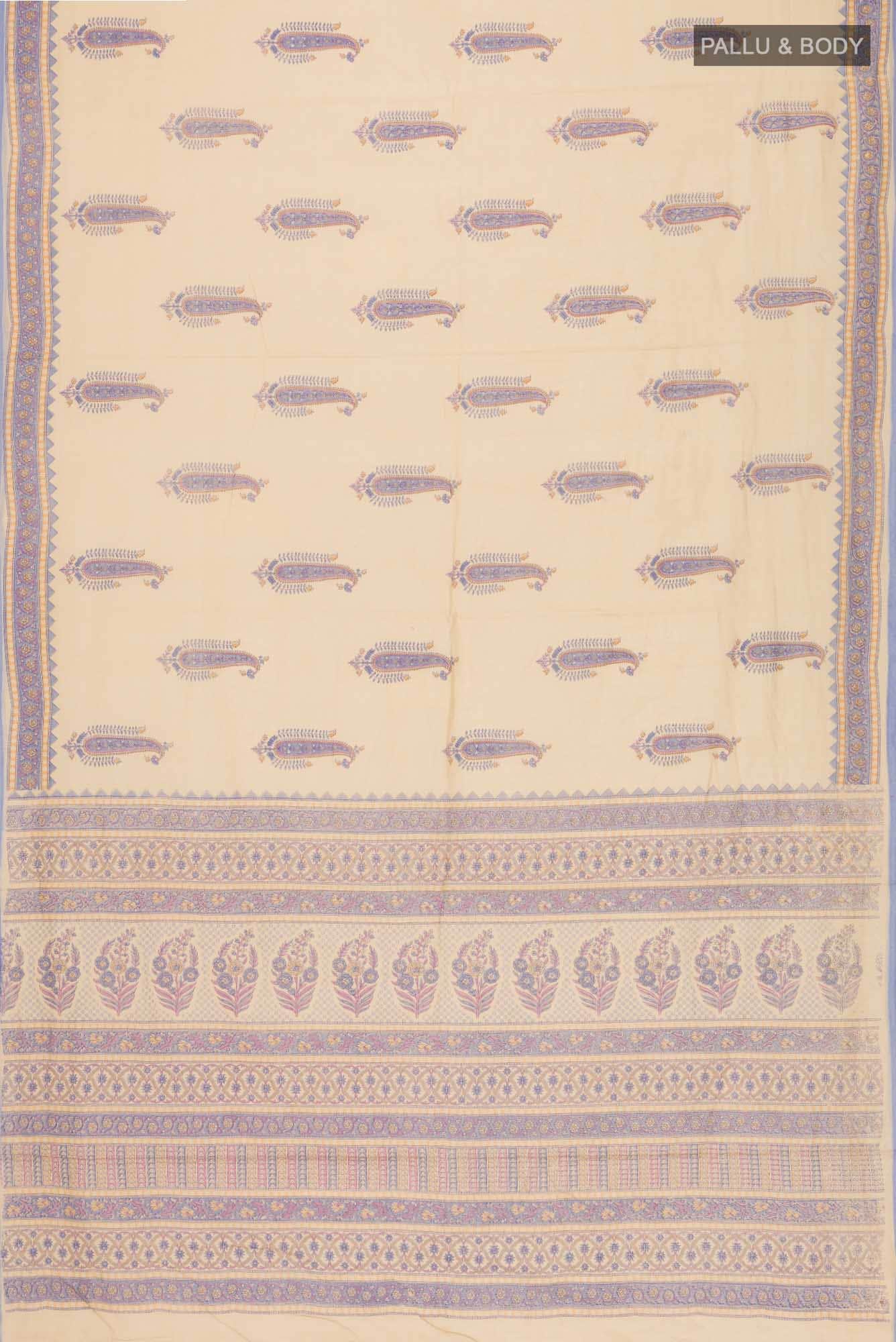 Beige Printed Cotton Saree