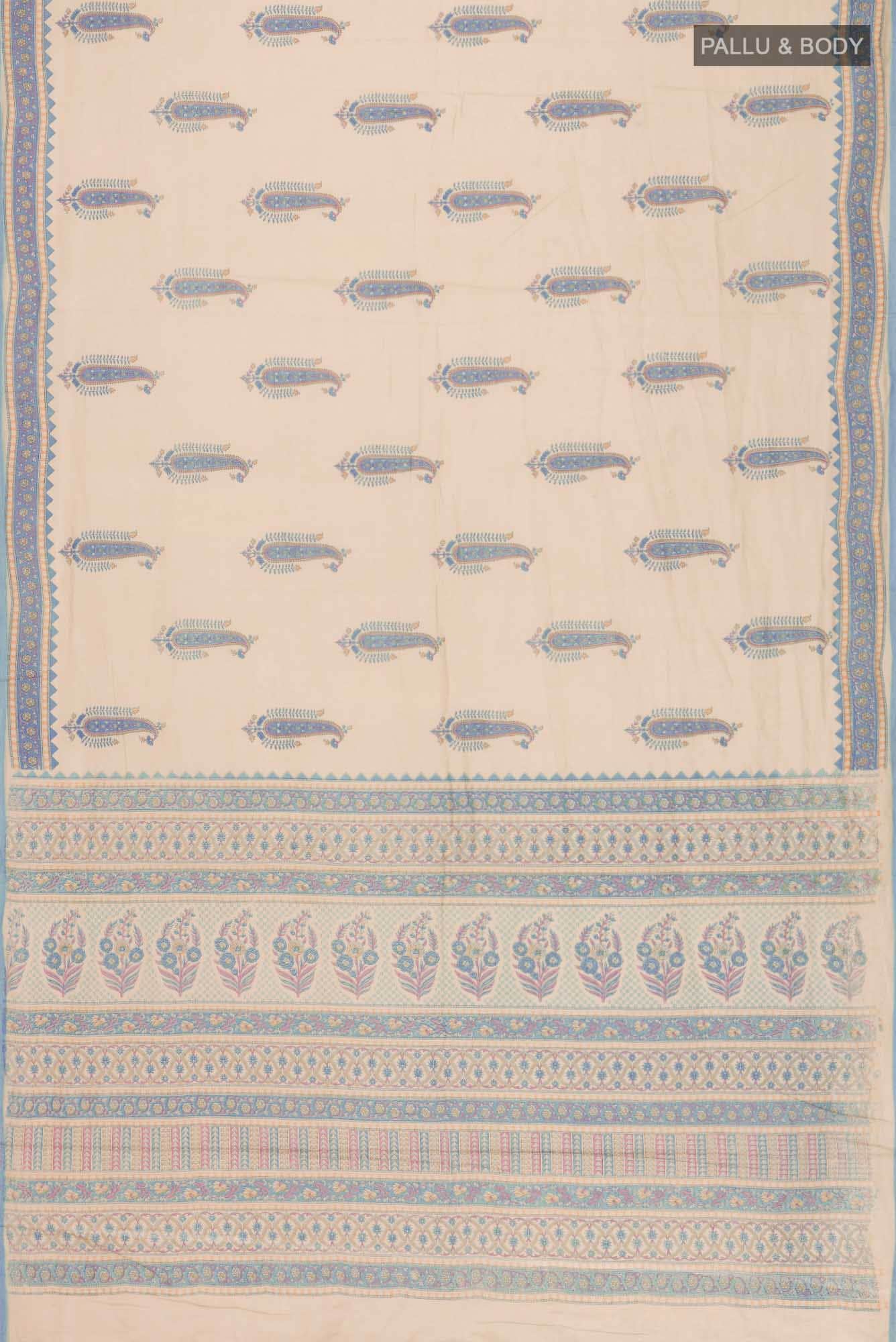 Dark Beige Printed Cotton Saree with Contrast Border