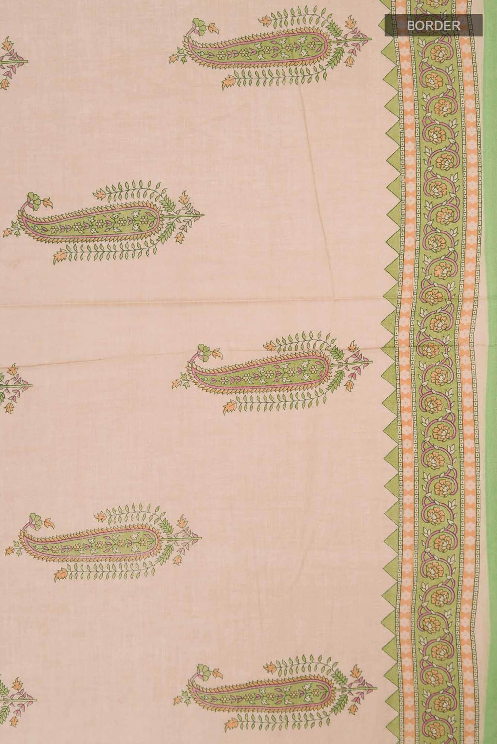 Dark Beige Printed Cotton Saree with Contrast Border