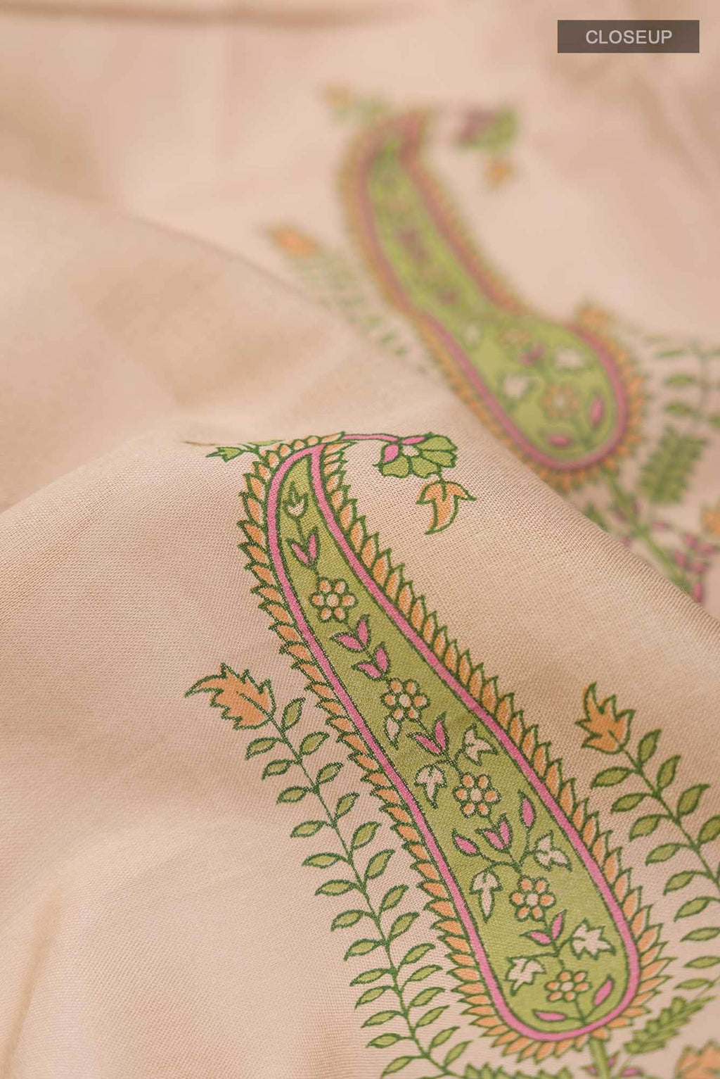 Dark Beige Printed Cotton Saree with Contrast Border