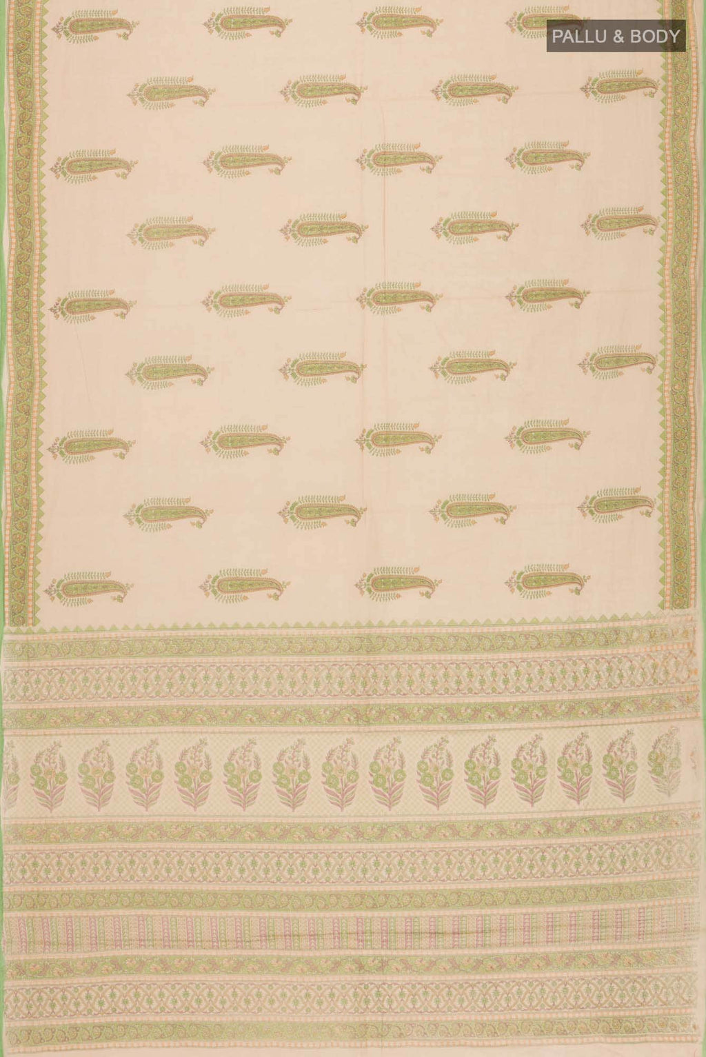 Dark Beige Printed Cotton Saree with Contrast Border
