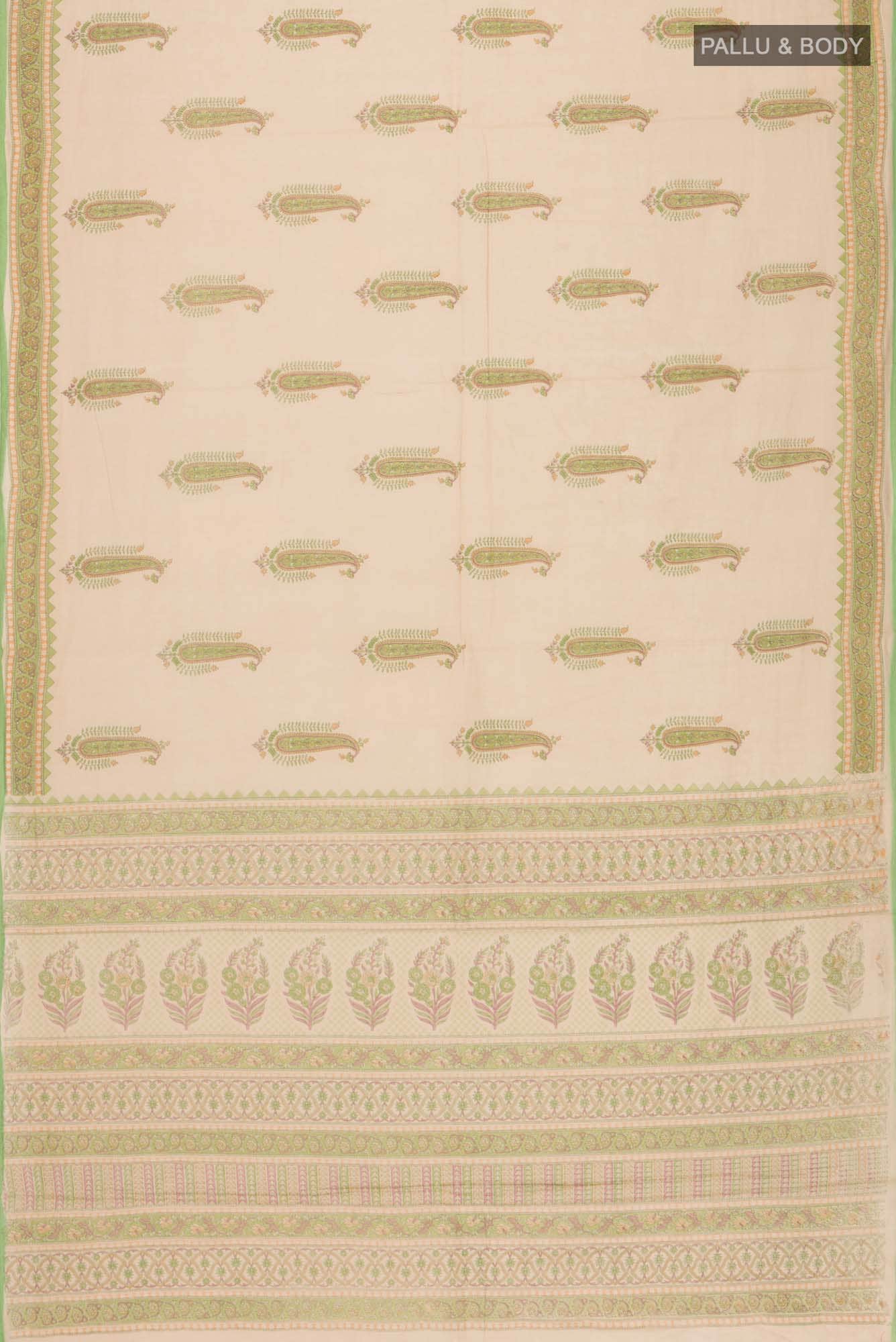 Dark Beige Printed Cotton Saree with Contrast Border