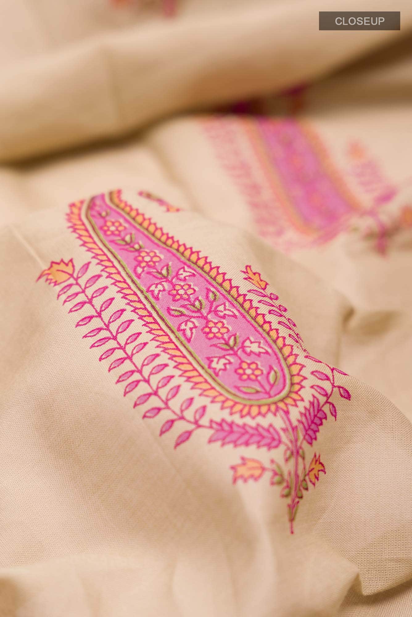 Dark Beige Printed Cotton Saree with Contrast Border
