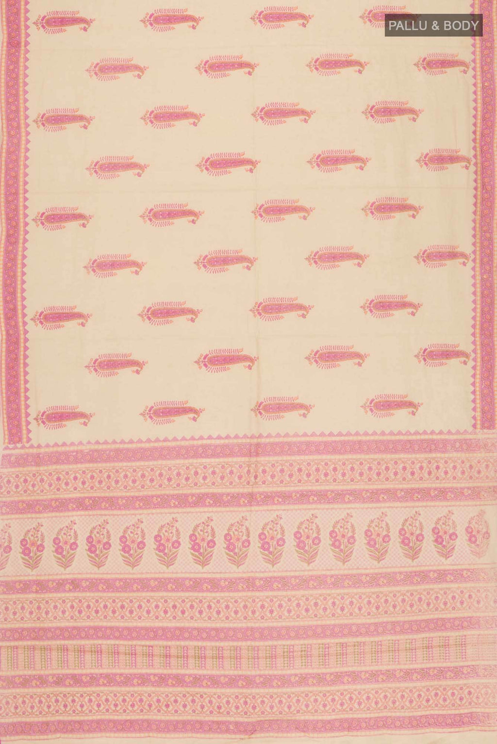 Dark Beige Printed Cotton Saree with Contrast Border