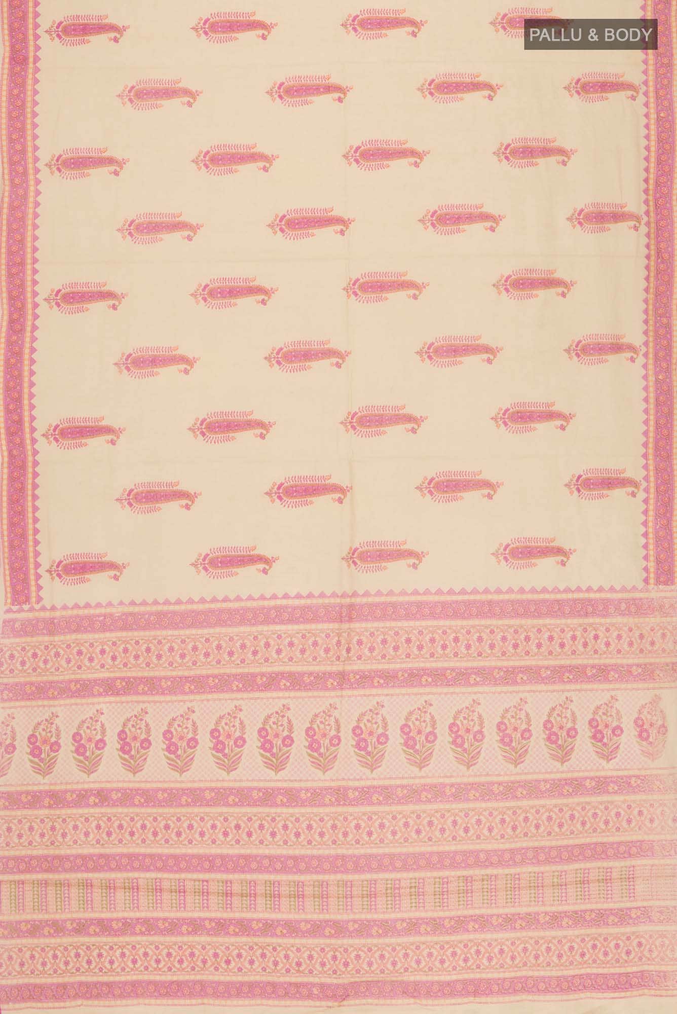 Dark Beige Printed Cotton Saree with Contrast Border