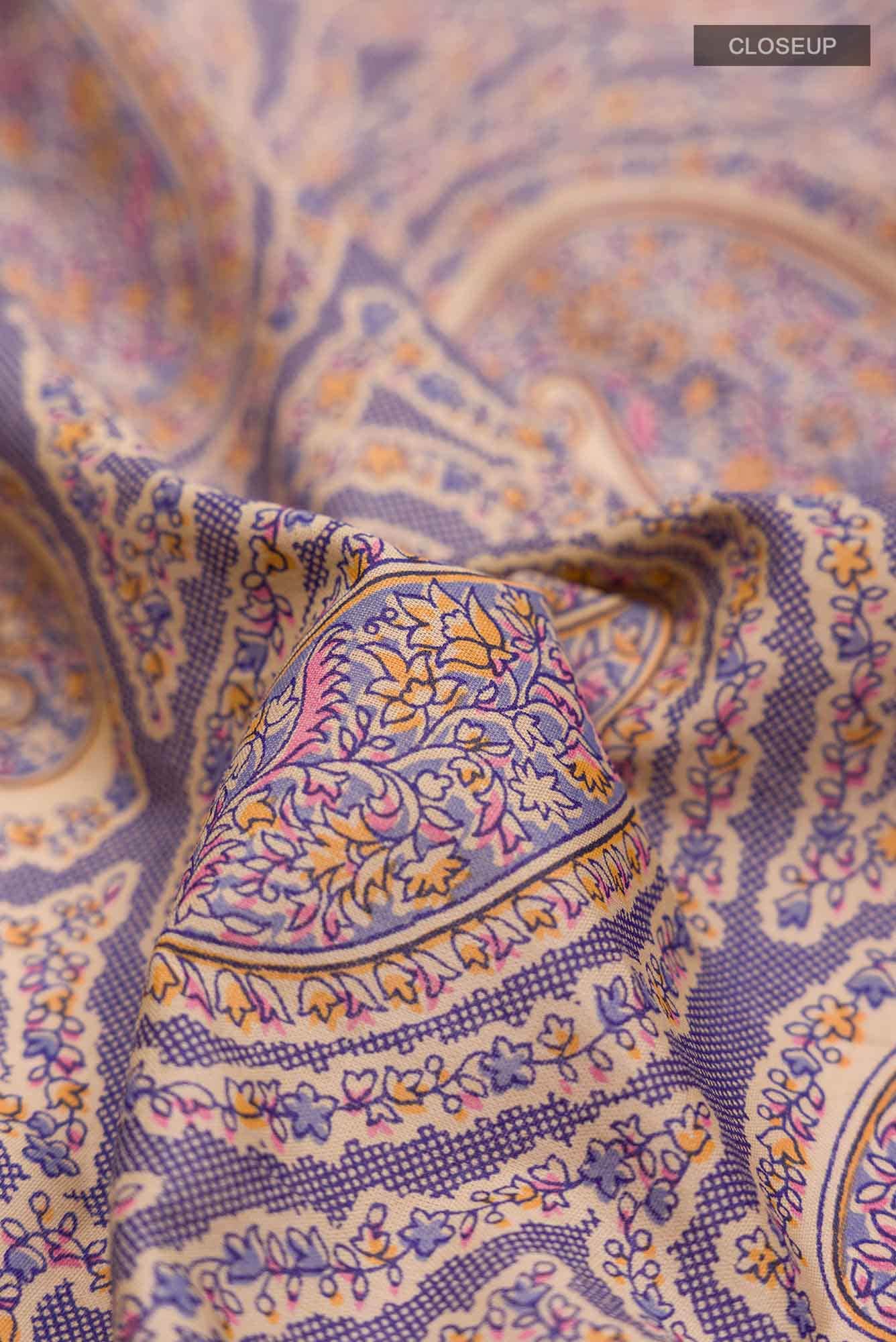 Beige Printed Cotton Saree
