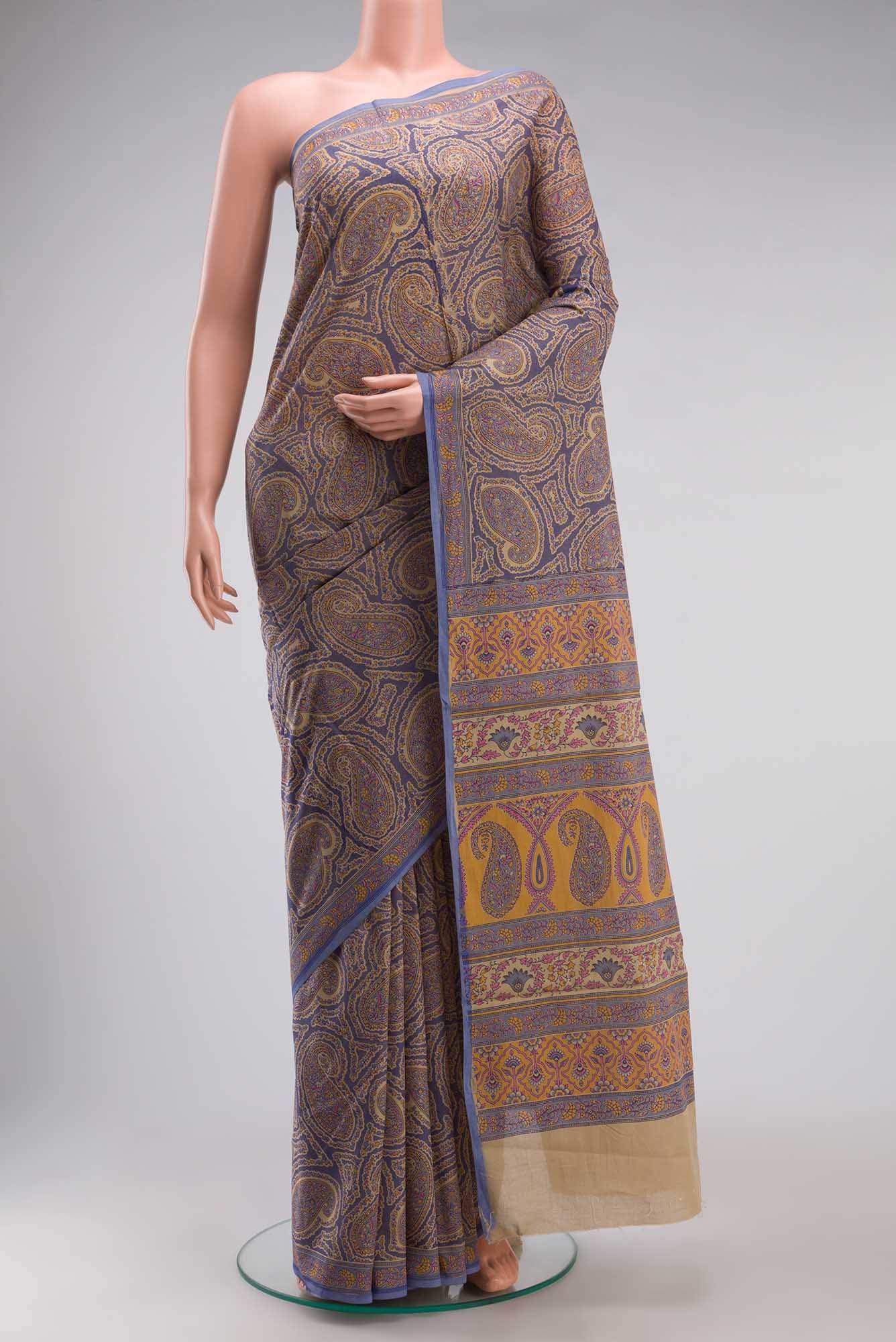 Beige Printed Cotton Saree