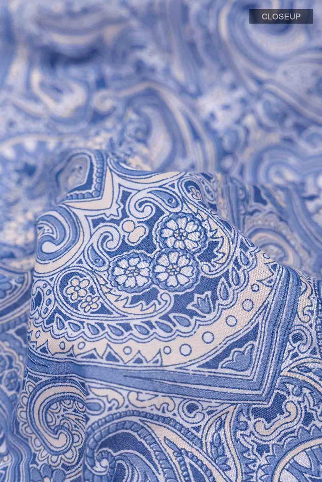 Blue Printed Cotton Saree with Contrast Border