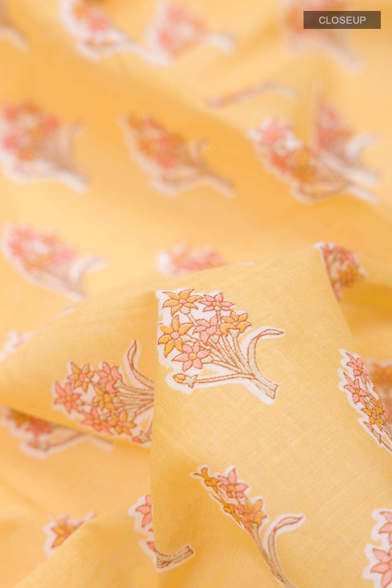 Yellow Printed Cotton Saree with Contrast Border