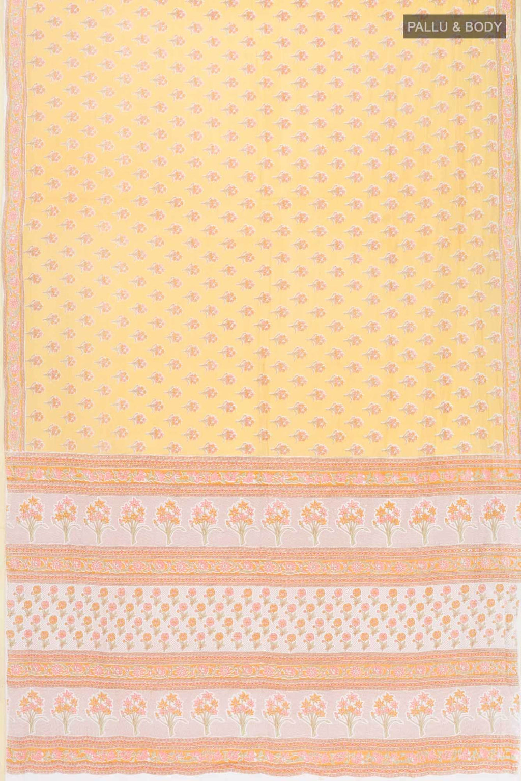 Yellow Printed Cotton Saree with Contrast Border