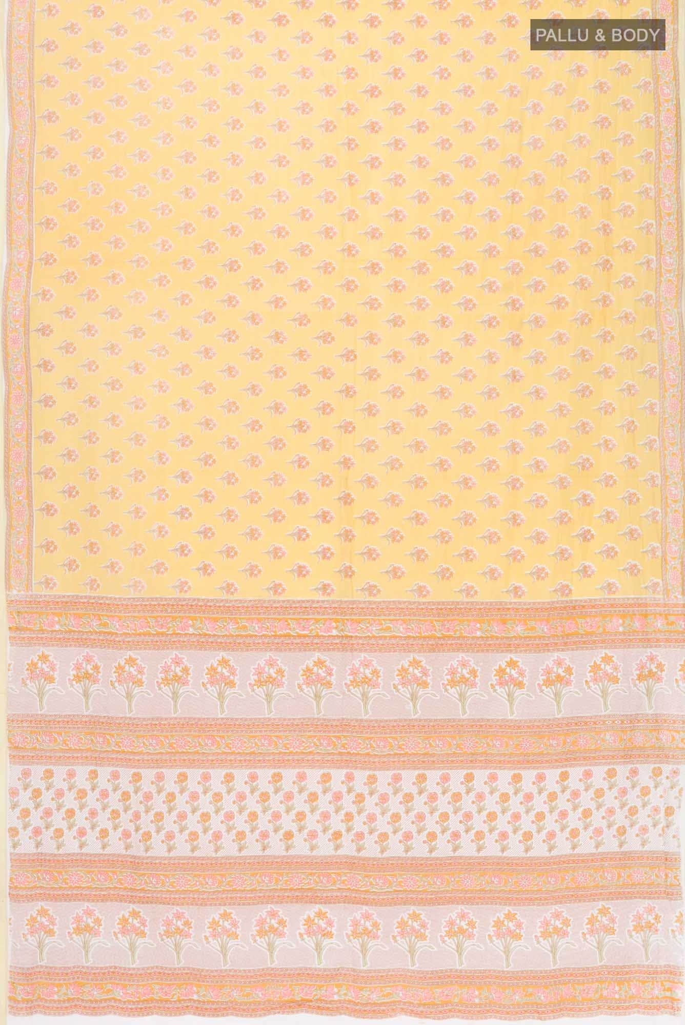 Yellow Printed Cotton Saree with Contrast Border