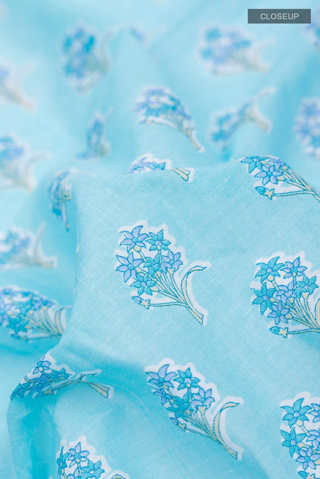 Blue Printed Cotton Saree with Contrast Border