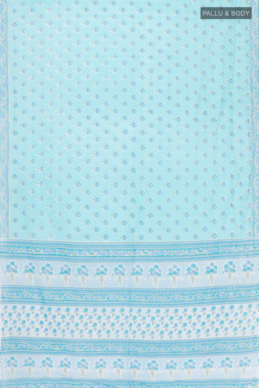 Blue Printed Cotton Saree with Contrast Border