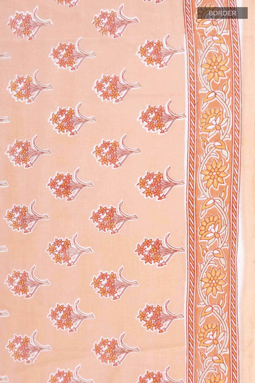 Peach Printed Cotton Saree with Contrast Border