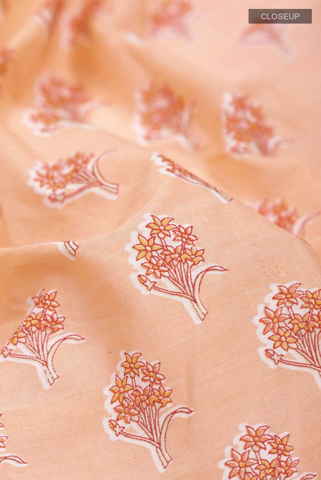 Peach Printed Cotton Saree with Contrast Border
