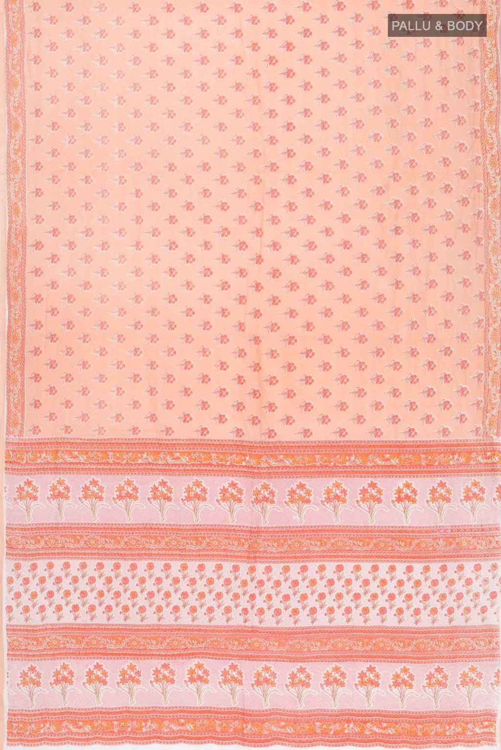 Peach Printed Cotton Saree with Contrast Border