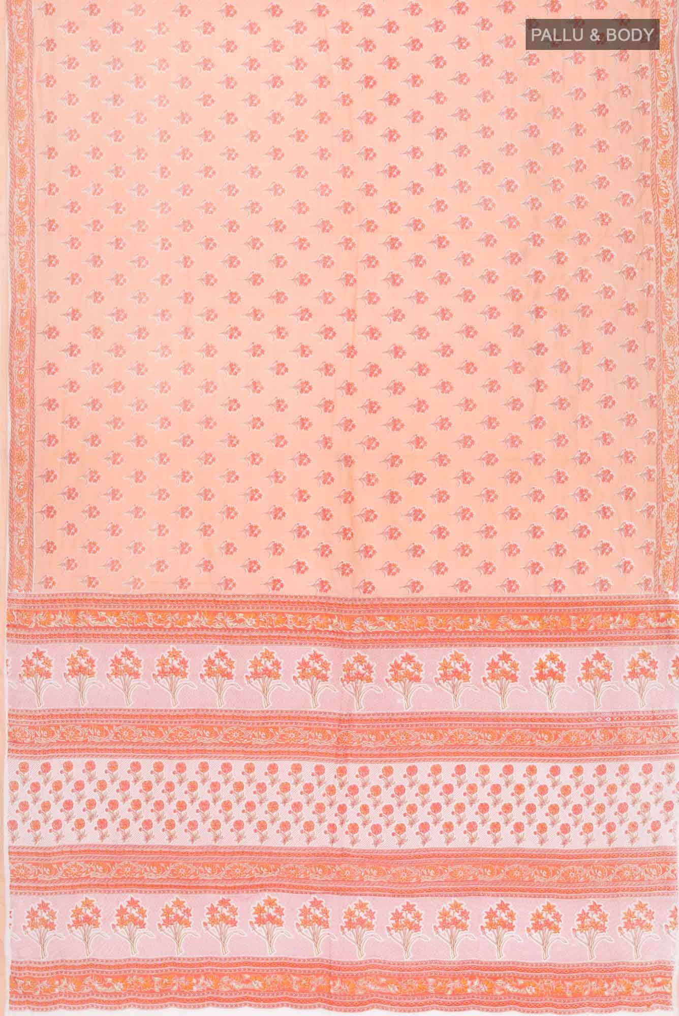 Peach Printed Cotton Saree with Contrast Border