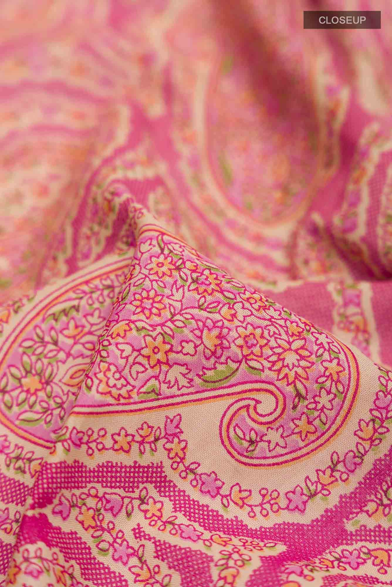 Beige Printed Cotton Saree