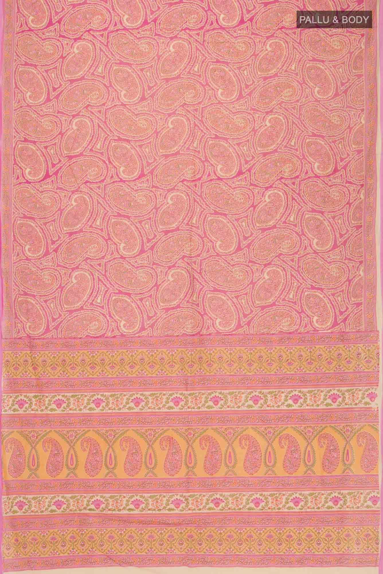 Beige Printed Cotton Saree