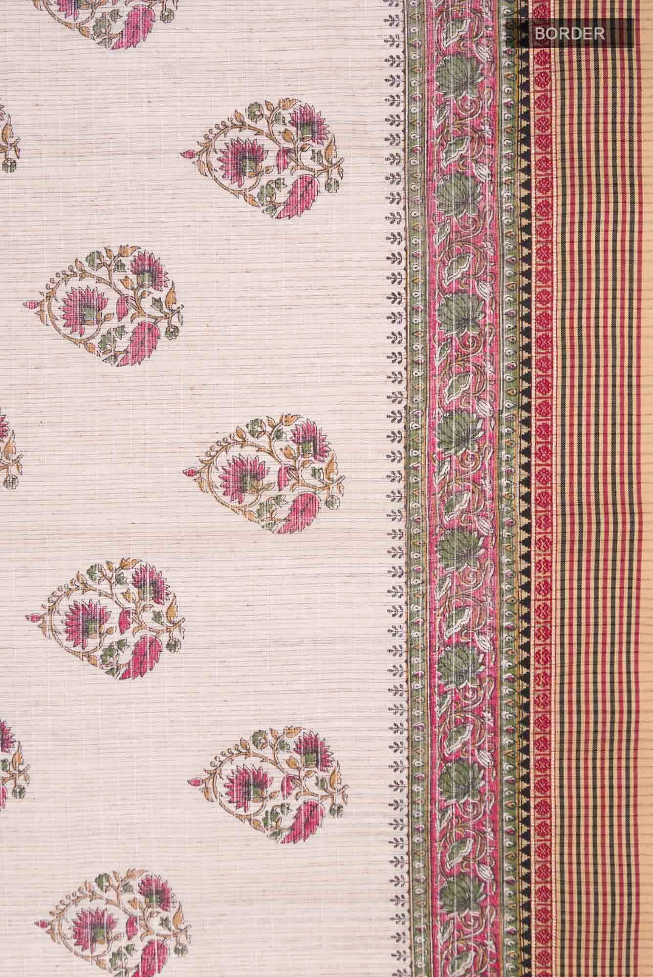 Beige Printed Butta Cotton Saree