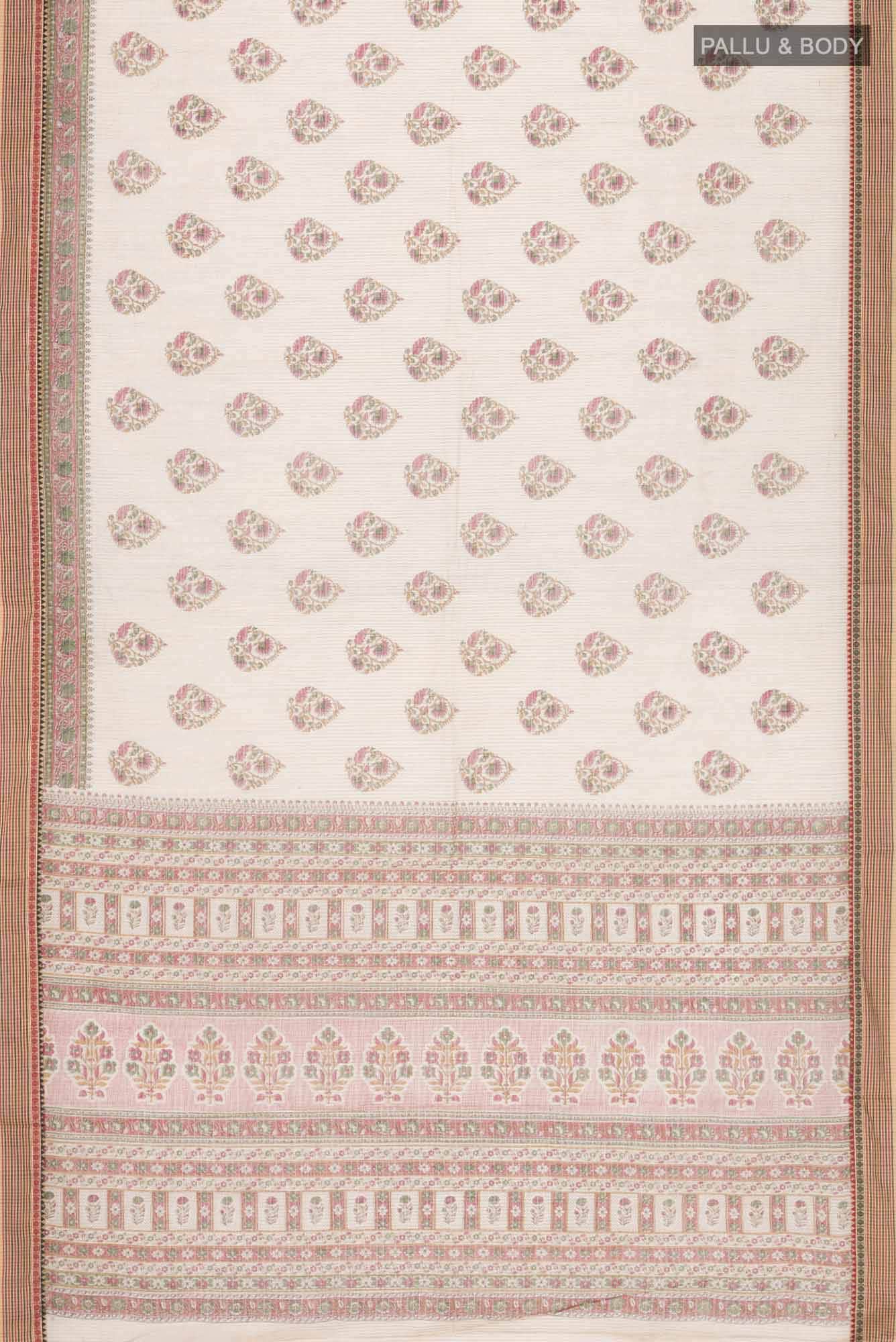 Beige Printed Butta Cotton Saree
