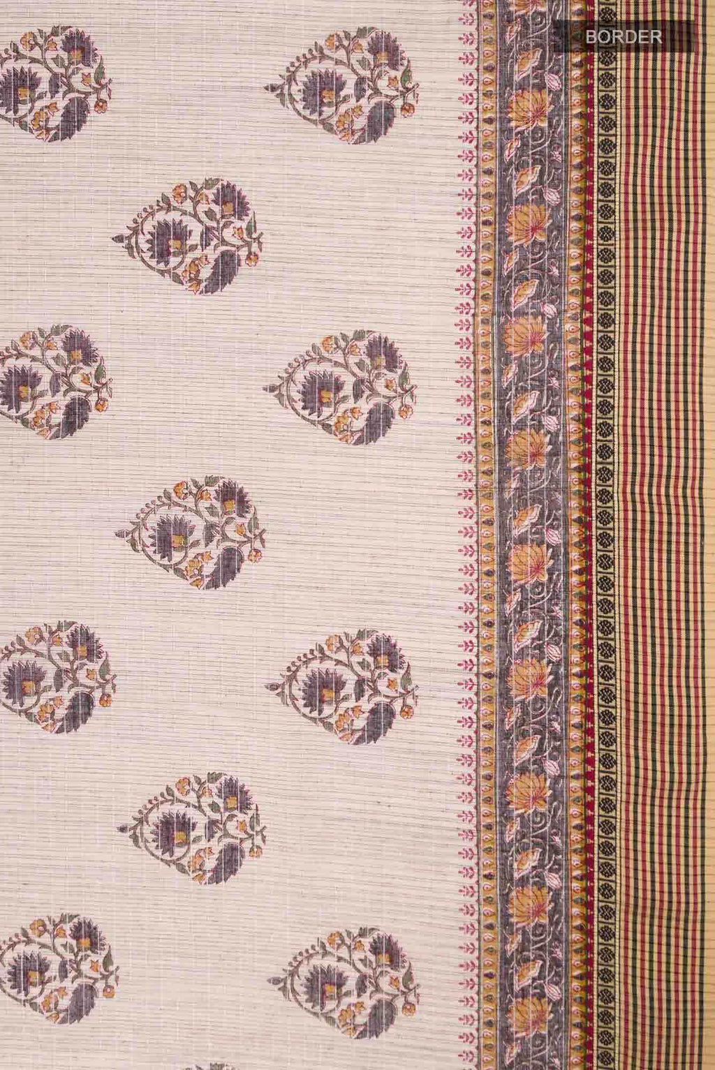 Beige Printed Butta Cotton Saree