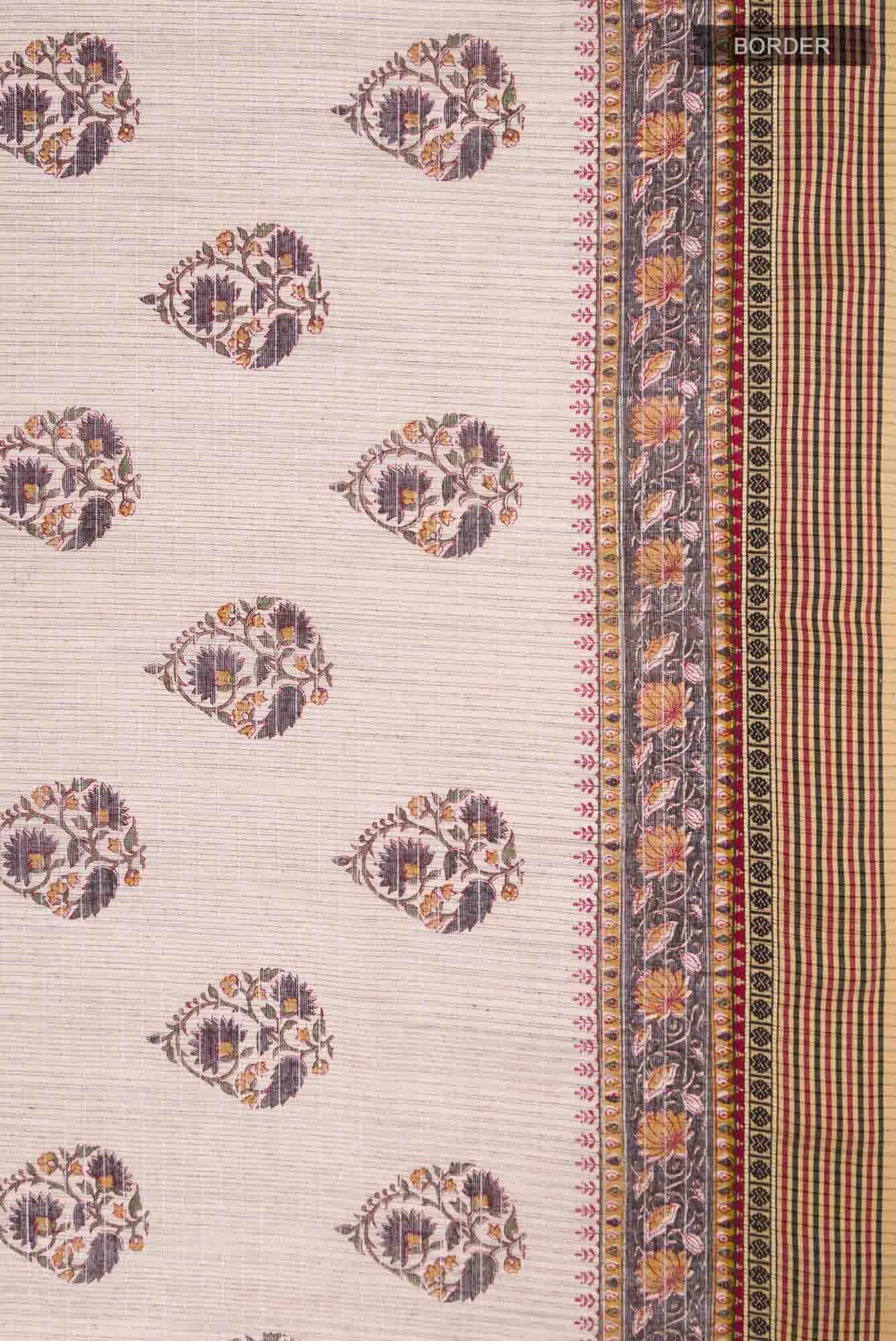 Beige Printed Butta Cotton Saree