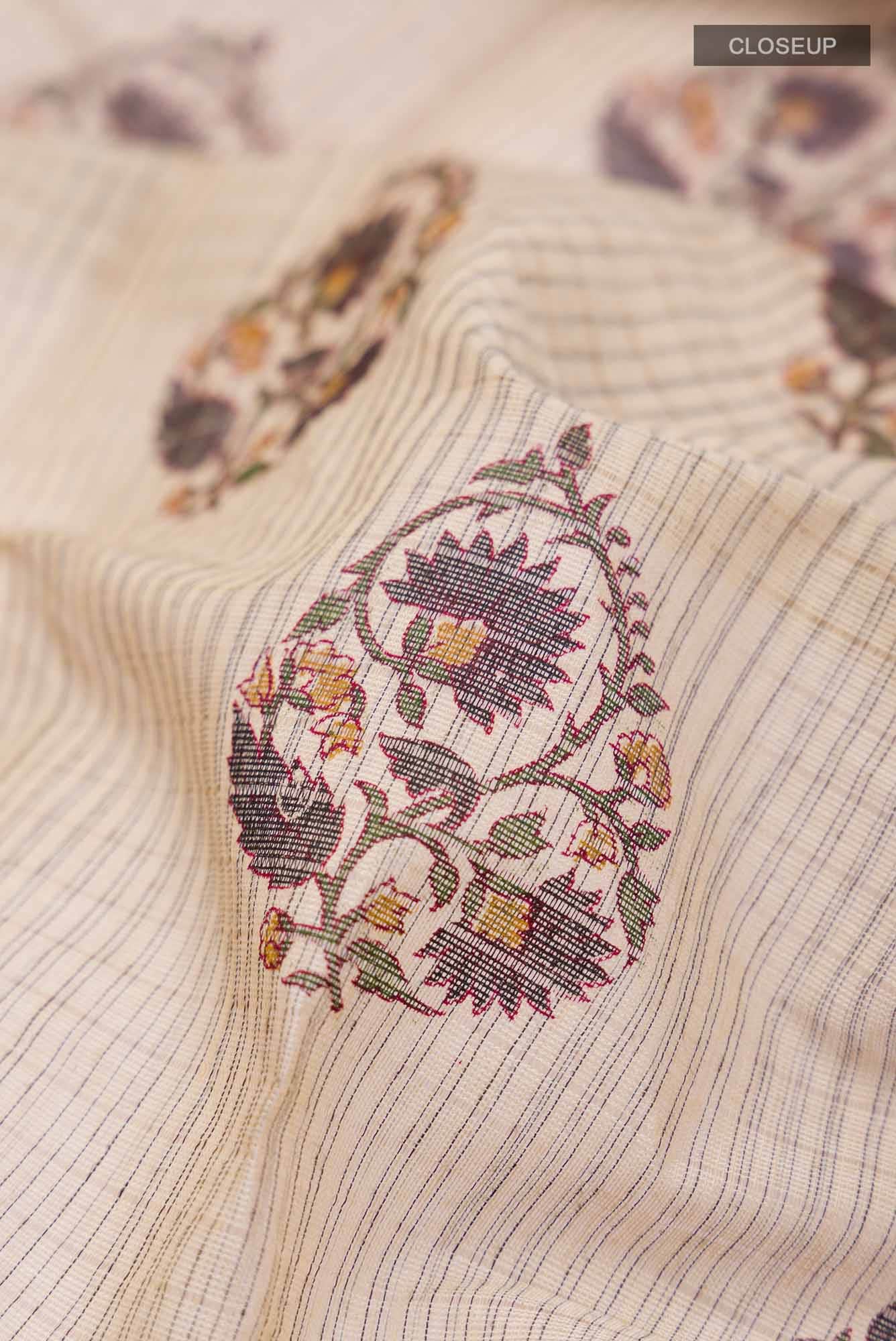 Beige Printed Butta Cotton Saree