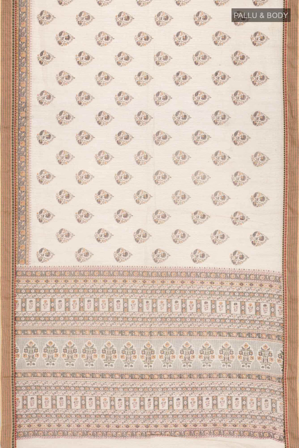 Beige Printed Butta Cotton Saree
