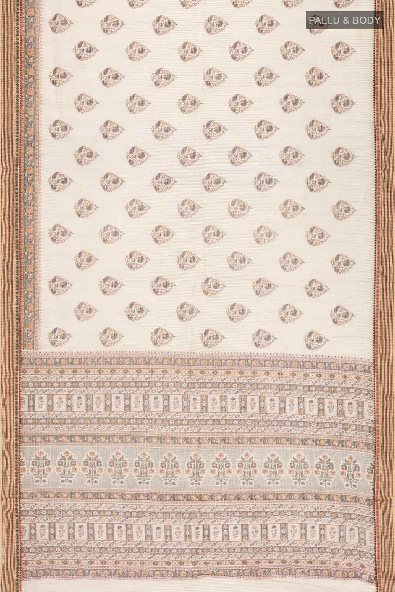 Beige Printed Butta Cotton Saree