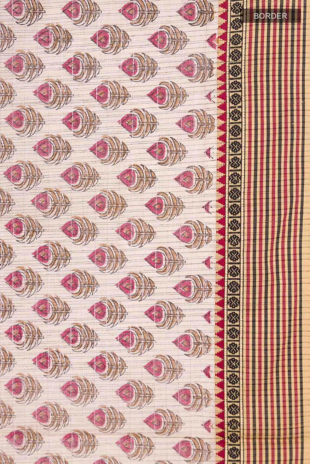 Beige Printed Small Butta Cotton Saree
