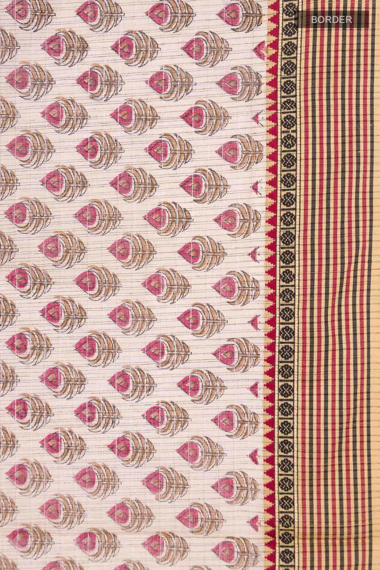 Beige Printed Small Butta Cotton Saree