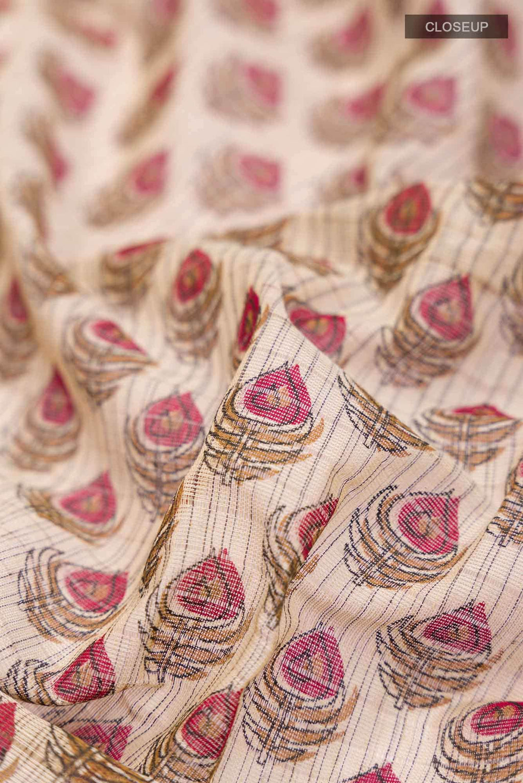 Beige Printed Small Butta Cotton Saree