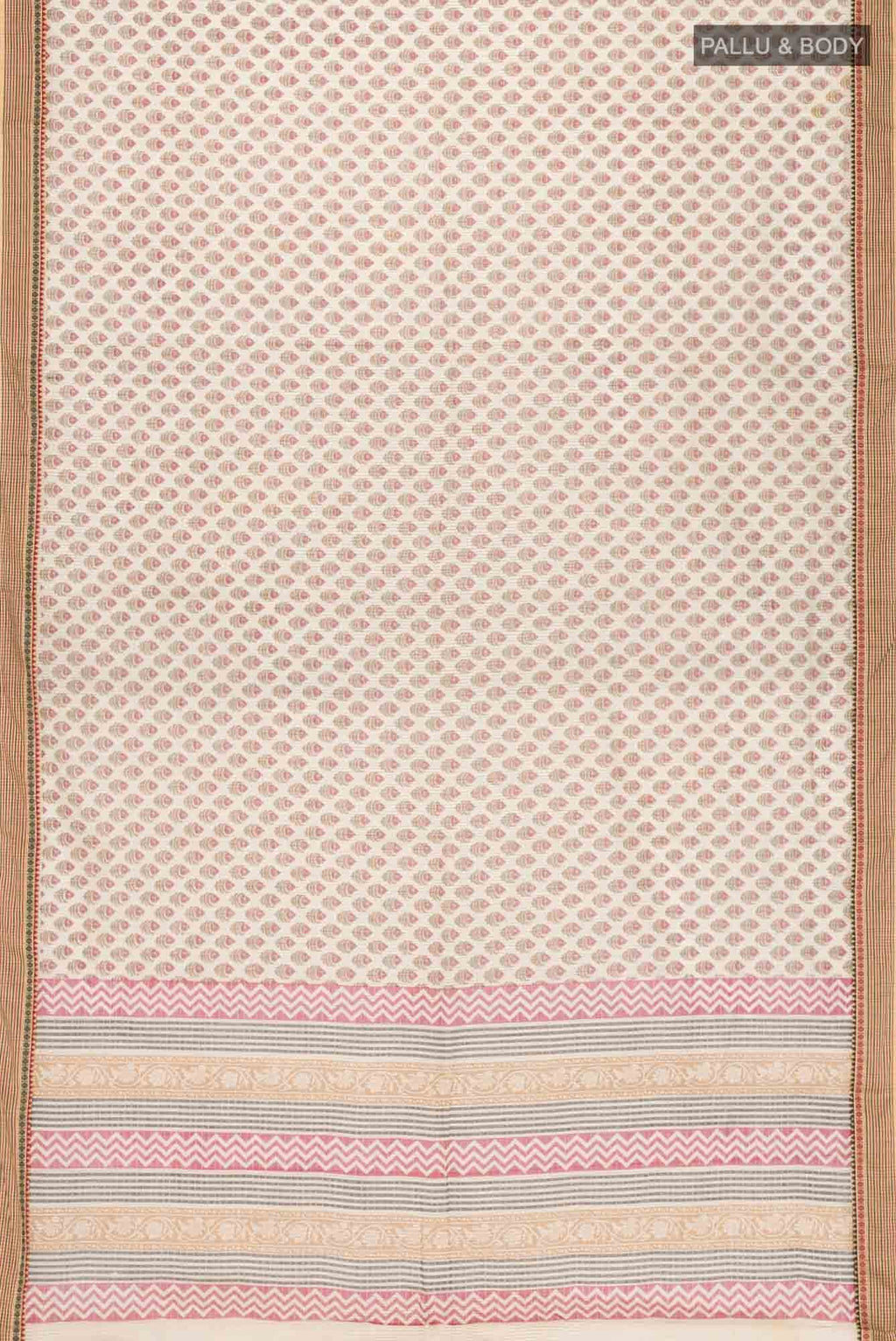 Beige Printed Small Butta Cotton Saree