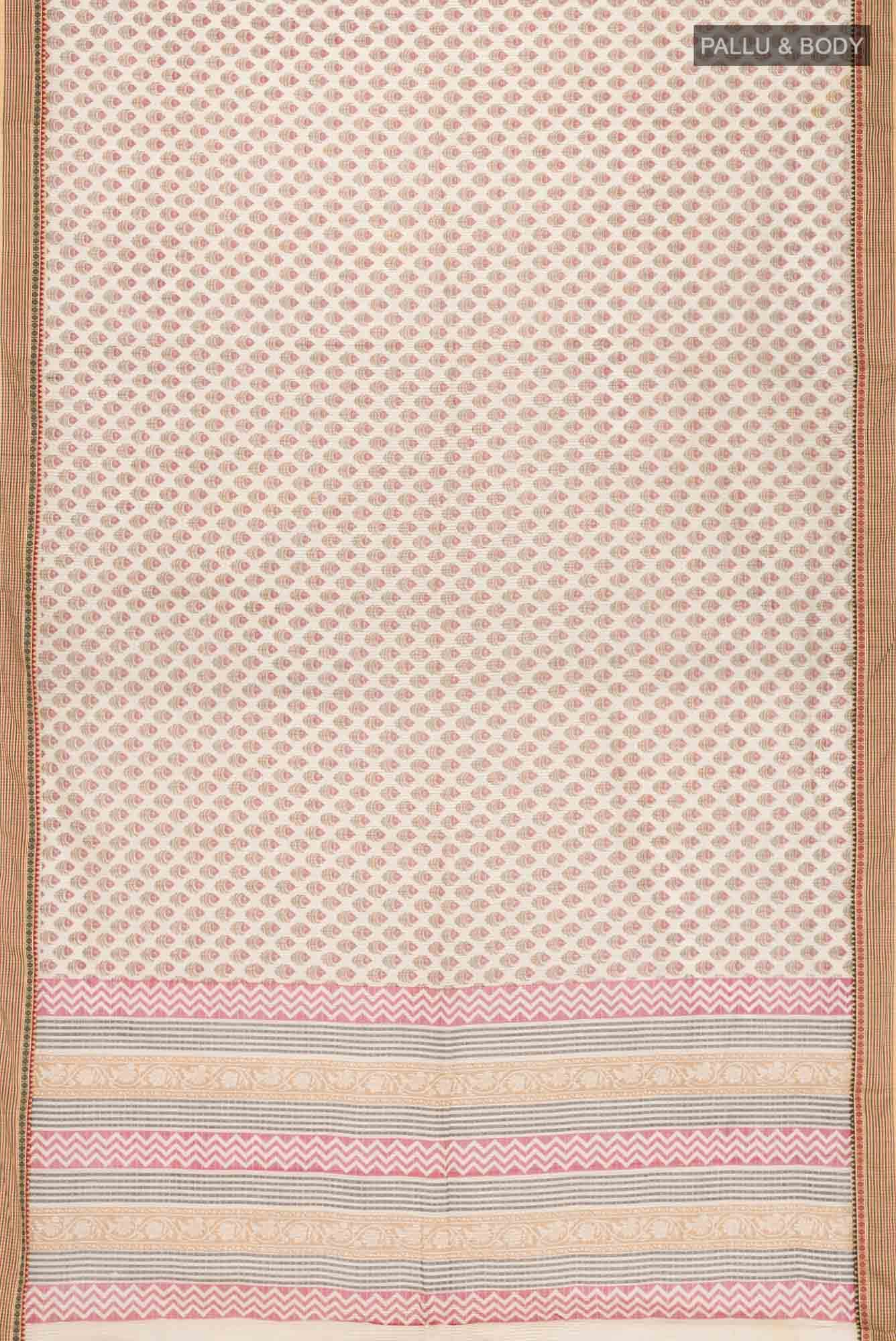 Beige Printed Small Butta Cotton Saree