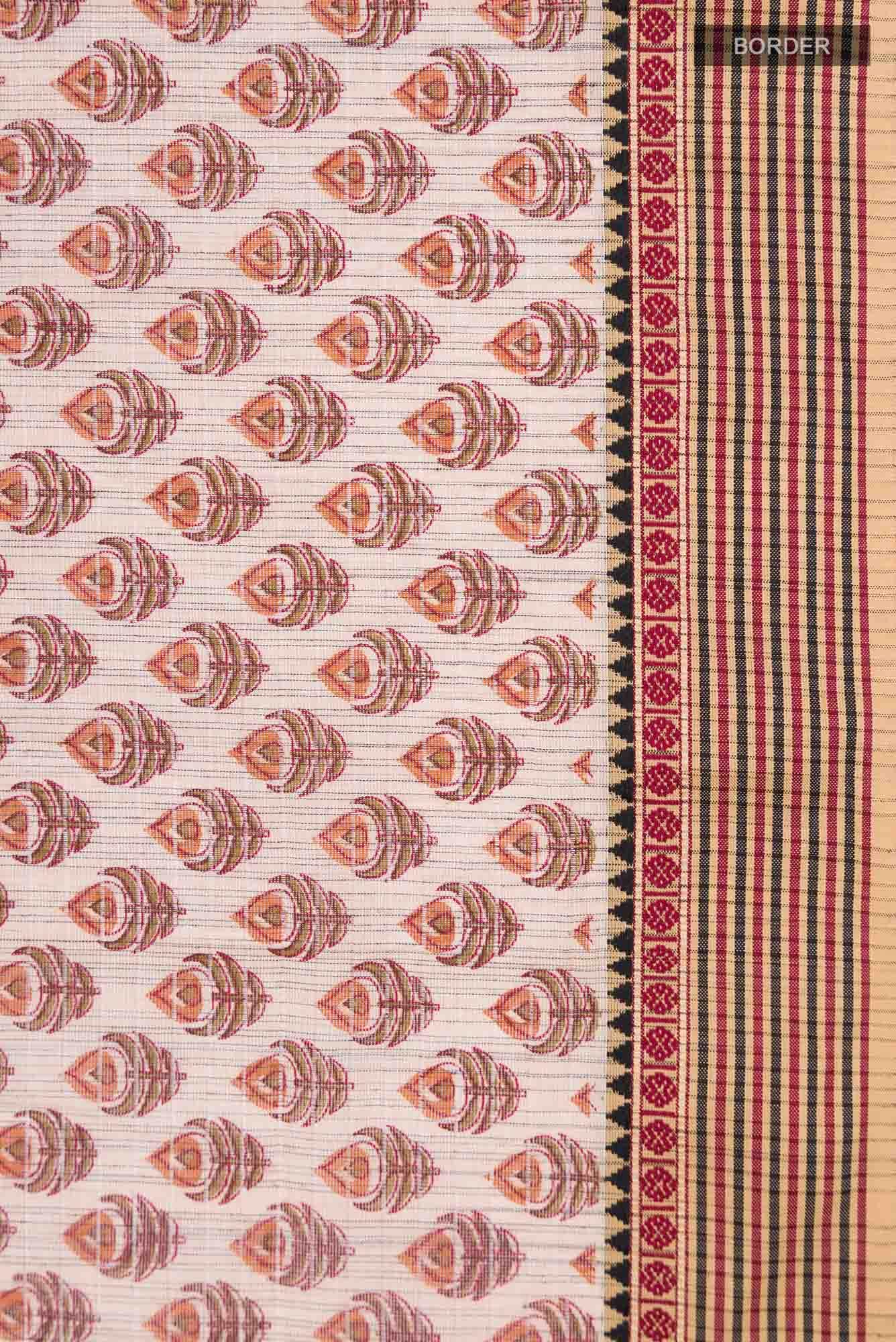 Beige Printed Small Butta Cotton Saree
