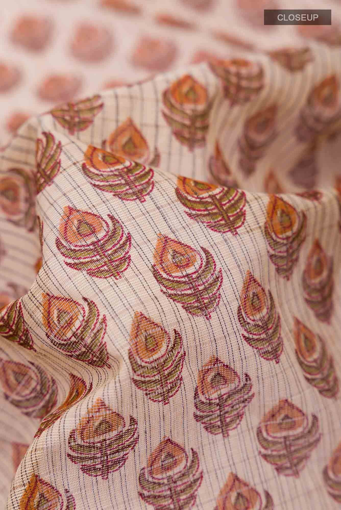Beige Printed Small Butta Cotton Saree