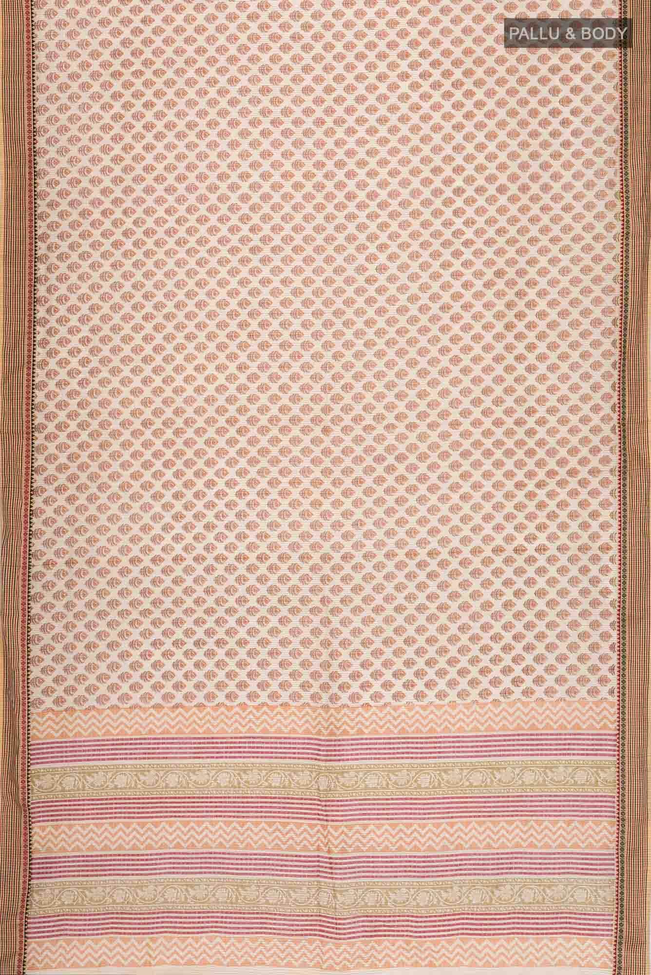 Beige Printed Small Butta Cotton Saree