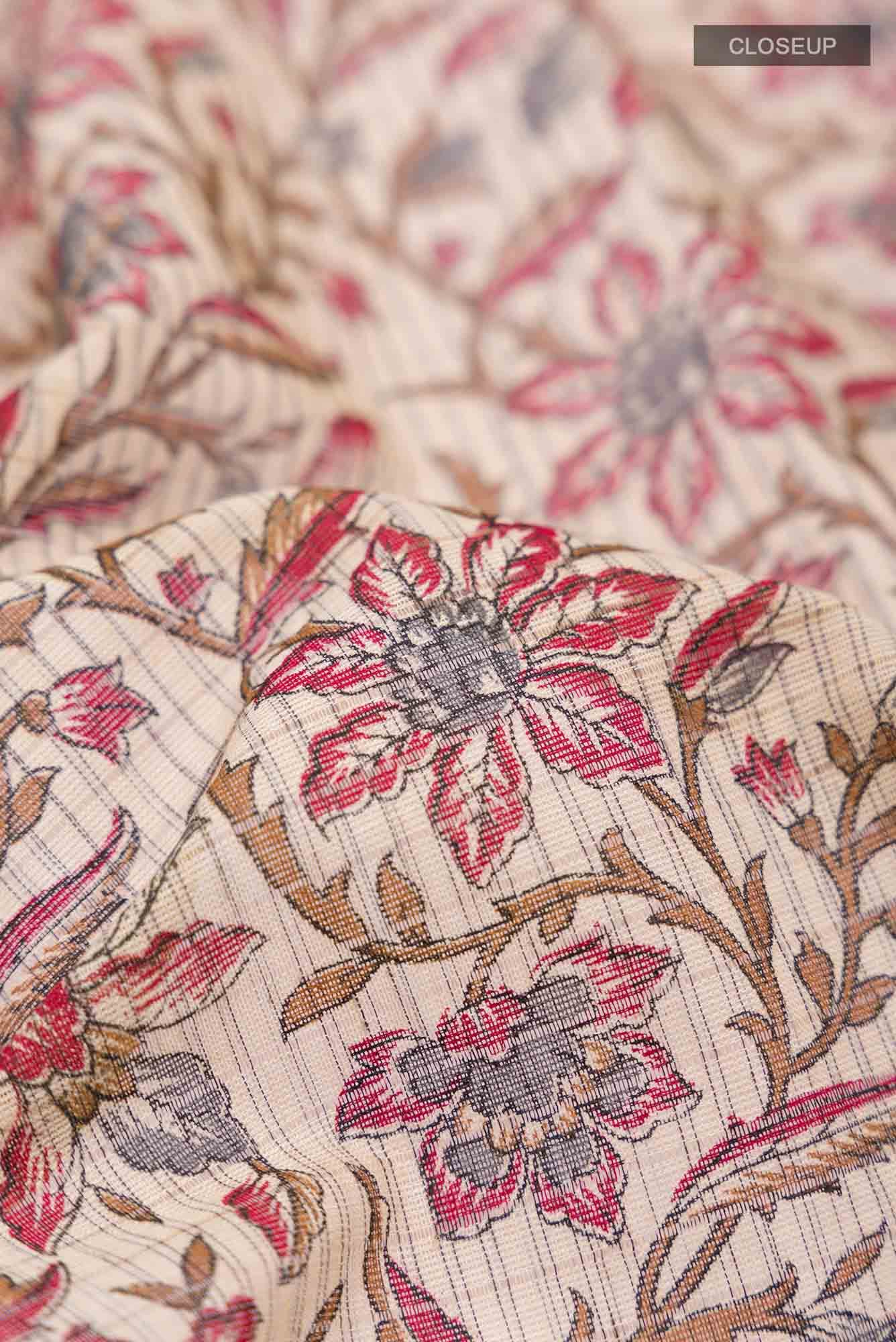 Beige Kalamkari Printed Cotton Saree