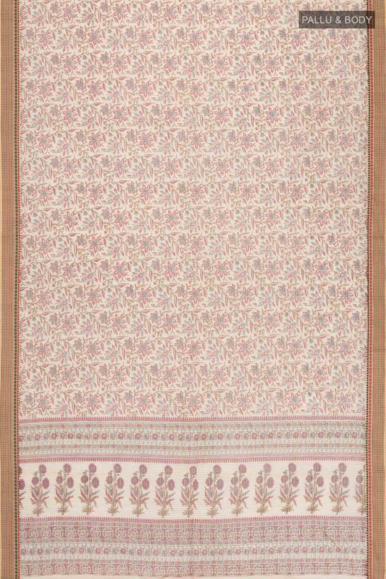 Beige Kalamkari Printed Cotton Saree