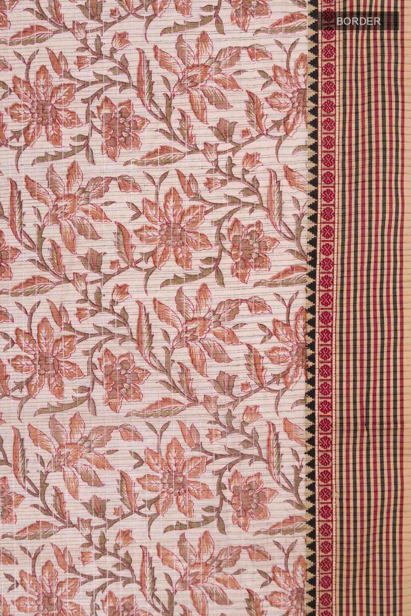 Beige Kalamkari Printed Cotton Saree