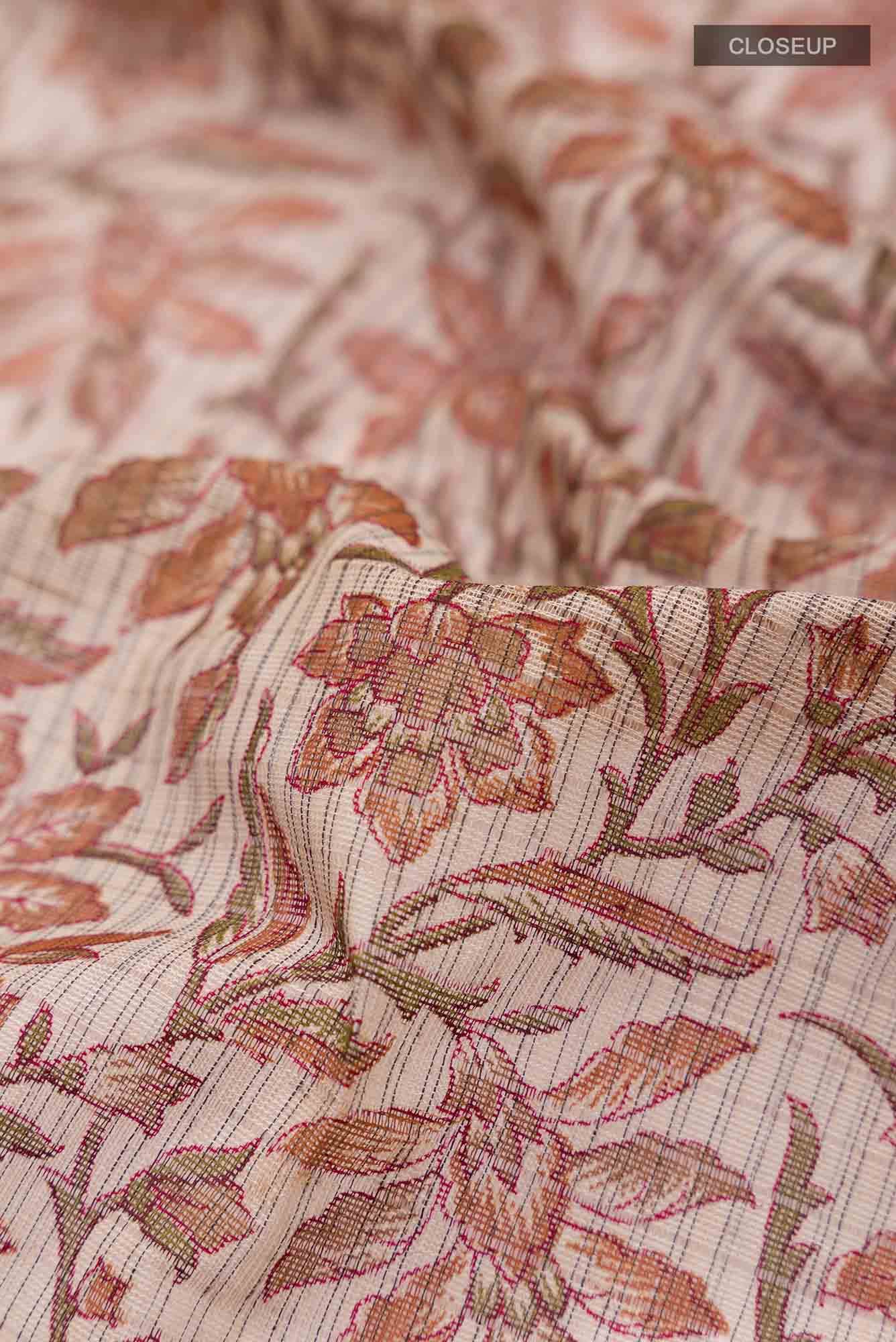 Beige Kalamkari Printed Cotton Saree