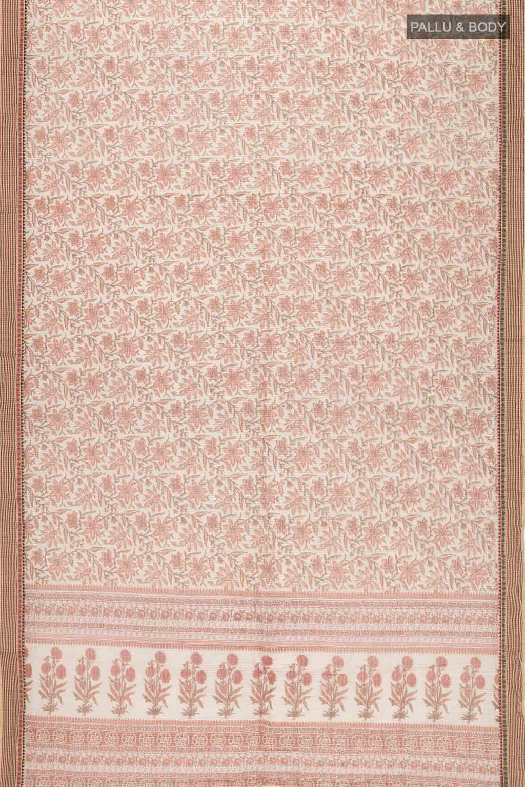 Beige Kalamkari Printed Cotton Saree